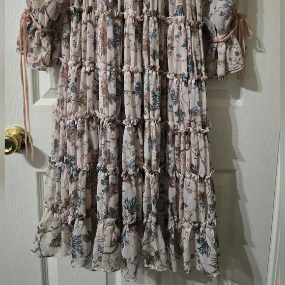 NWT Nicola Bathie/Antonio Melani Claire Floral Chiffon Tiered Ruffle Midi Dress. - Picture 5 of 16
